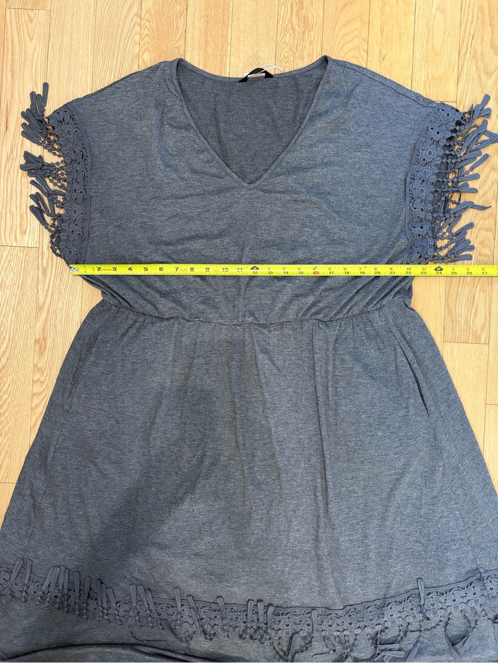 BloomChic Gray Crochet Fringe Midi Dress Plus 22-24 US Boho Chic Casual Knit - Picture 5 of 10